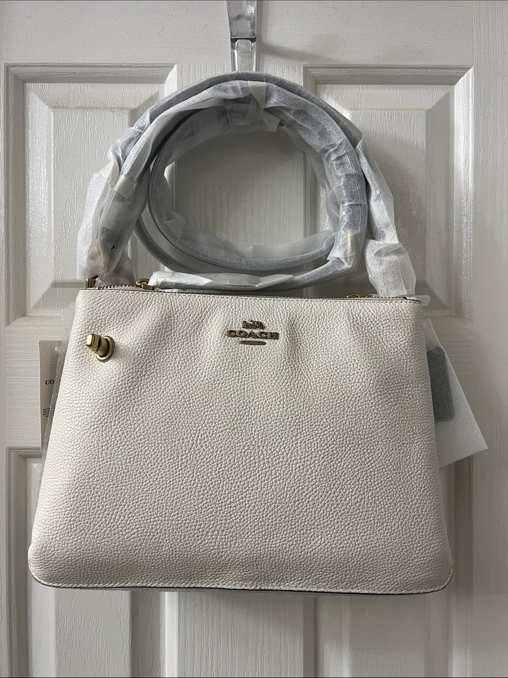 Coach Pebbled Leather Shoulder Bag in White with Gold Hardware